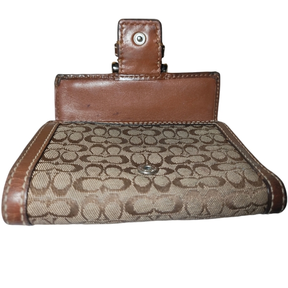 Coach Signature Jacquard Khaki Mini Leather Wallet - Picture 3 of 10